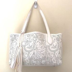 BUCO White faux leather perforated handbag